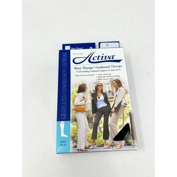 ACTIVA Women's Dress Compression Socks Black 15-20 mmHg Sheer Therapy Lite Sz L - Picture 1 of 6